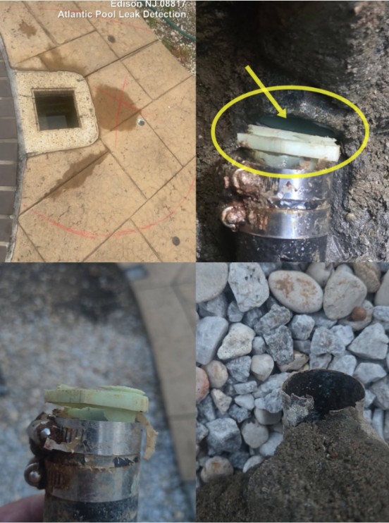 Broken bottom-drain pipe repaired beneath a concrete patio in Edison NJ